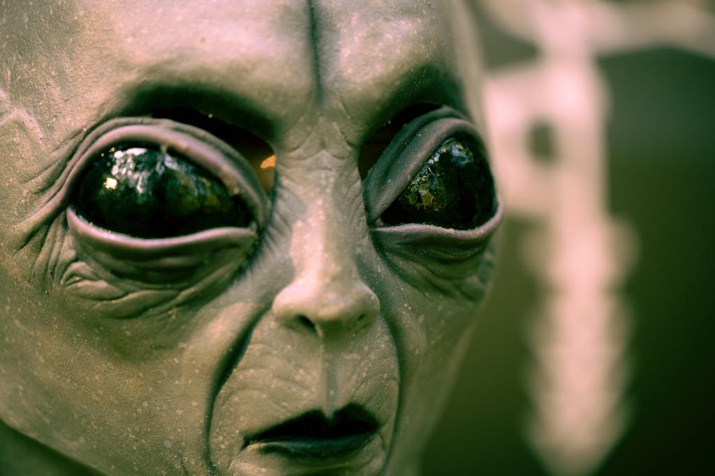 Close up of an extra terrestrial being’s face