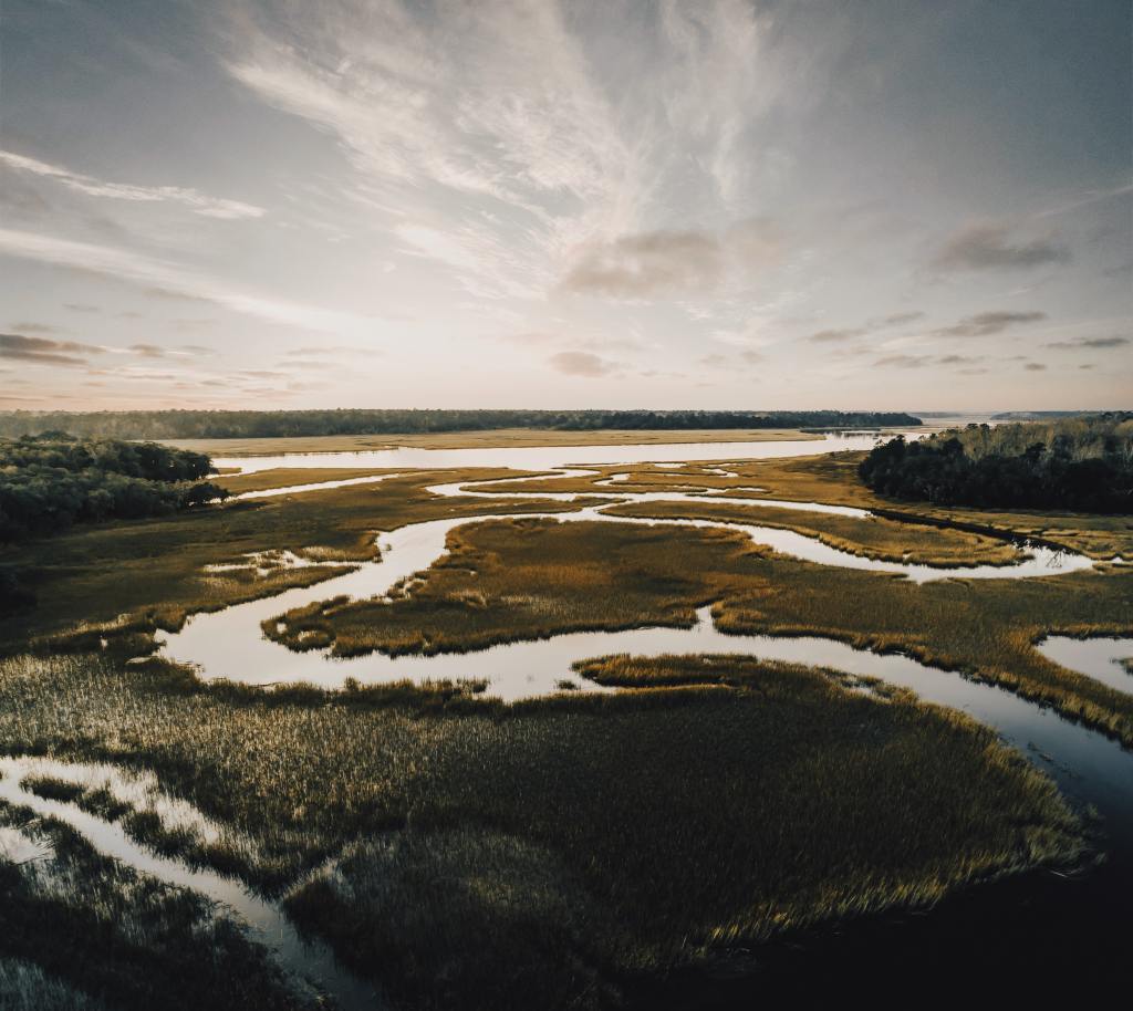 River winding through marshland